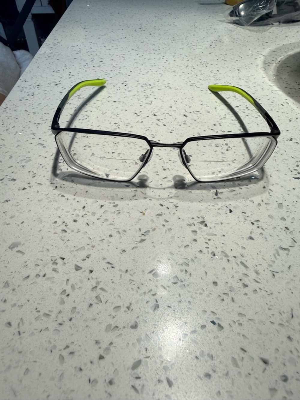 Sporty Rectangle Eyeglass Frames with Lime Temple Tips